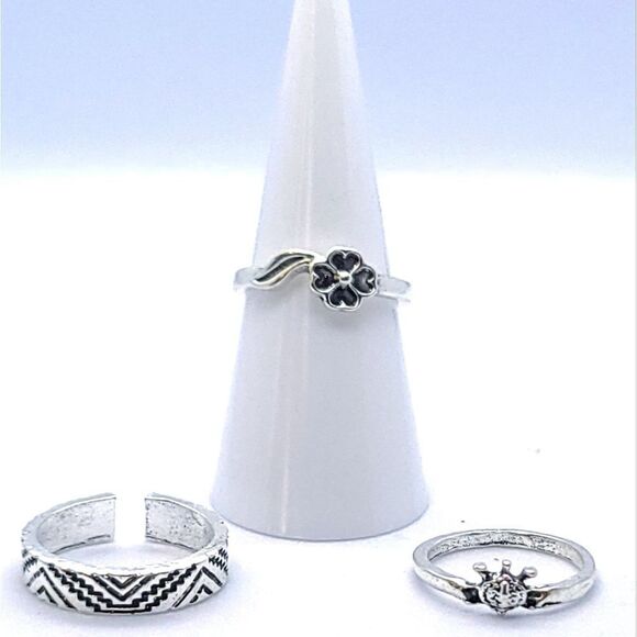 3 pc Set Stackable Gypsy Boho Knuckle Rings Turtle Floral Silver Zinc Alloy - Picture 7 of 7